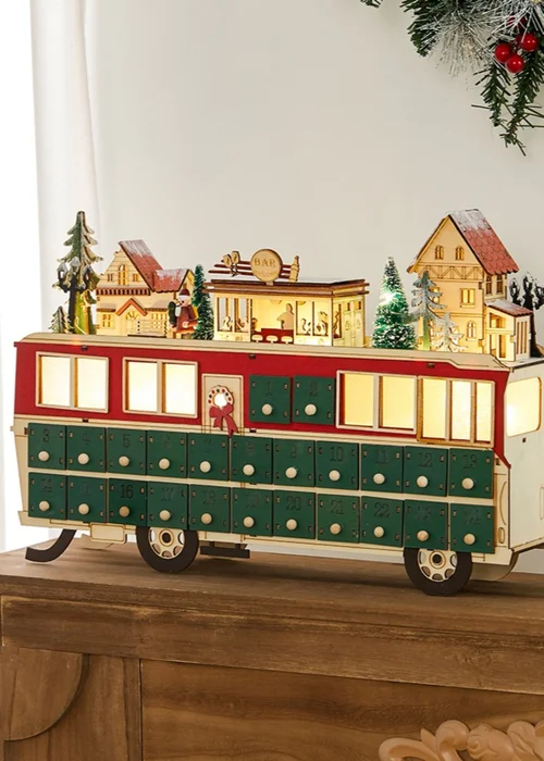 Lifeideas Green DIY Wooden Christmas Advent Calendar Bus - One Size Image 1