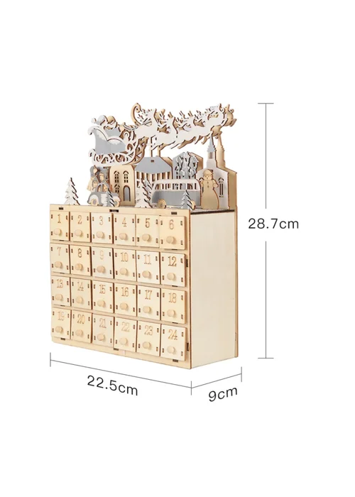 Lifeideas Brown Christmas Wooden Advent Calendar LED Holiday Decoration with 24 Drawers - One Size Image 2