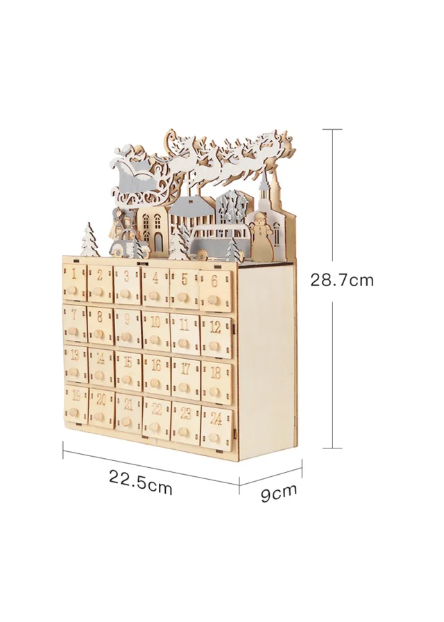 Lifeideas Brown Christmas Wooden Advent Calendar LED Holiday Decoration with 24 Drawers