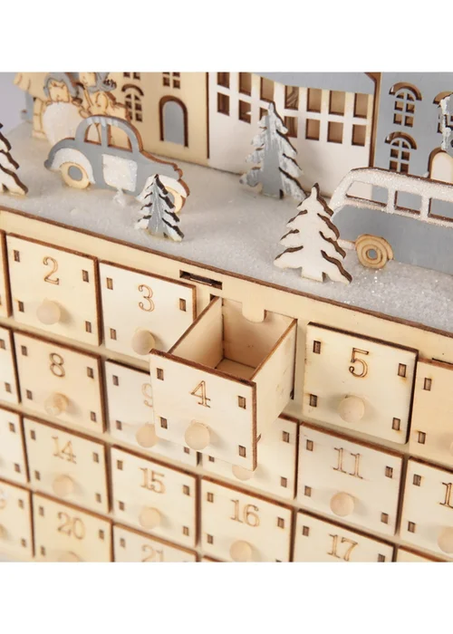 Lifeideas Brown Christmas Wooden Advent Calendar LED Holiday Decoration with 24 Drawers - One Size Image 4