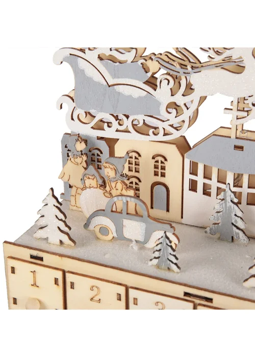 Lifeideas Brown Christmas Wooden Advent Calendar LED Holiday Decoration with 24 Drawers - One Size Image 3