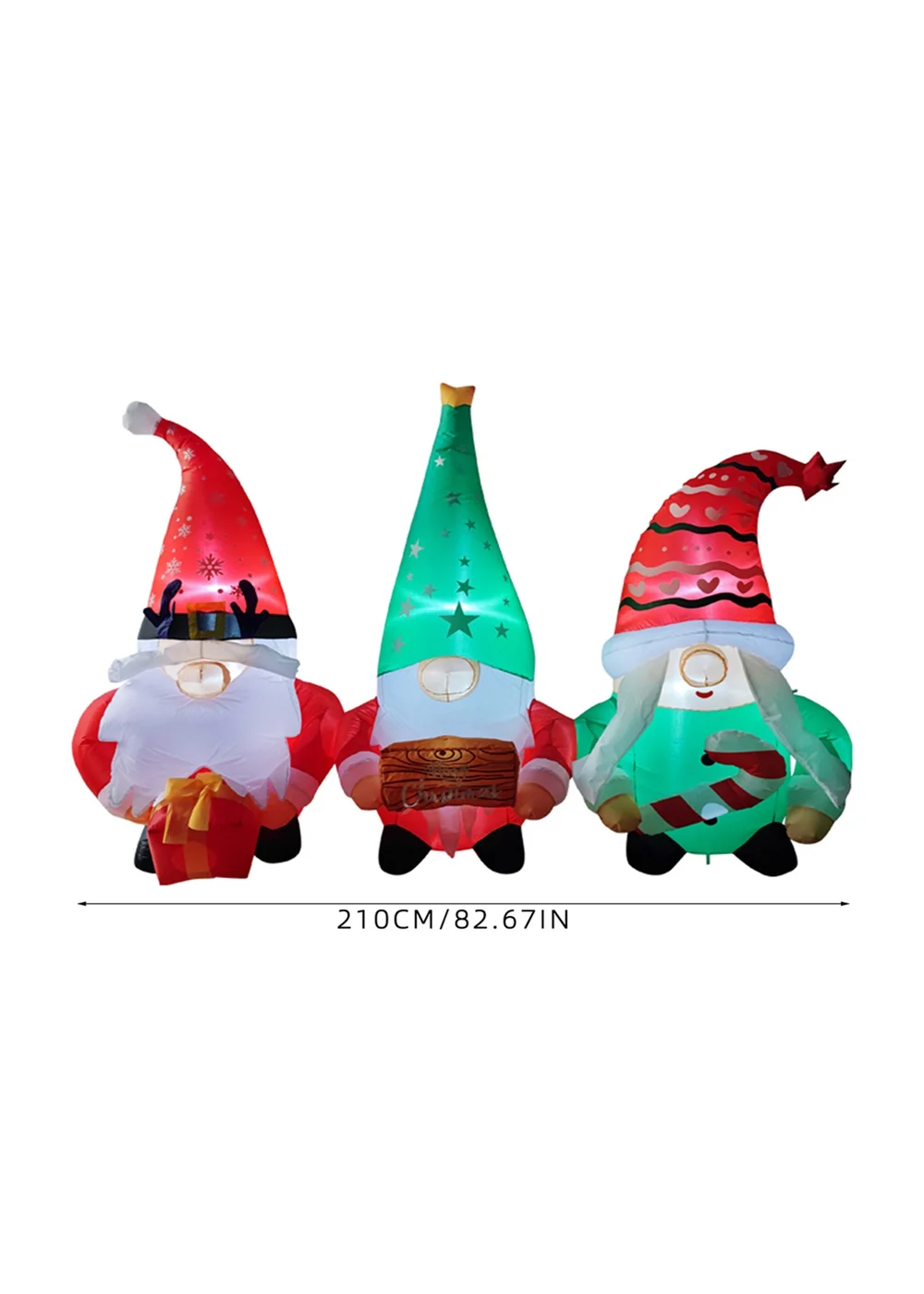 Lifeideas Multicoloured Christmas Inflatable Gnome Trio with LED Lights - One Size Image 2