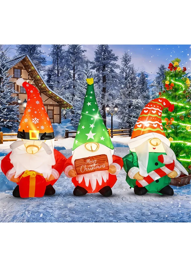 Lifeideas Multicoloured Christmas Inflatable Gnome Trio with LED Lights