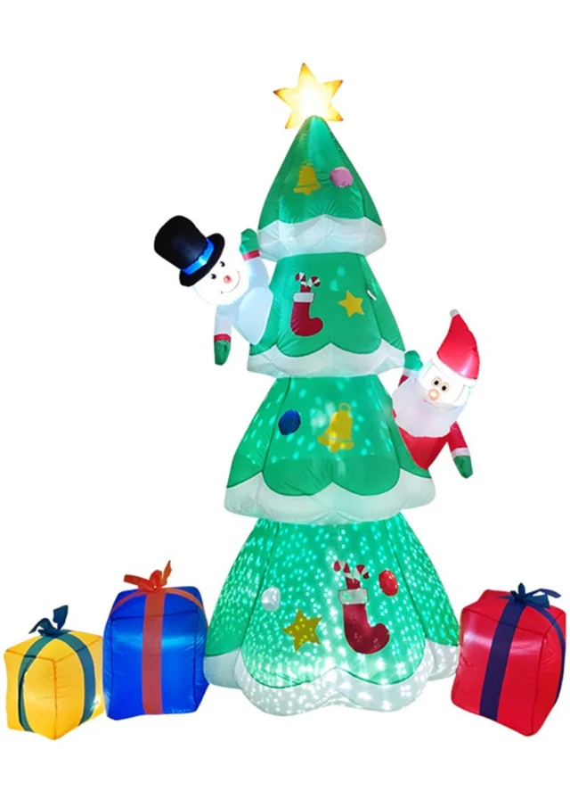 Lifeideas Green Christmas Inflatable Tree with Santa Snowman & Gift Boxes 2.1M