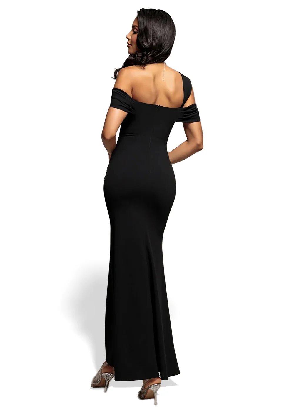 Goddiva Black One Shoulder Twisted Bardot Asymmetric Mermaid Maxi Dress - 14 Image 4