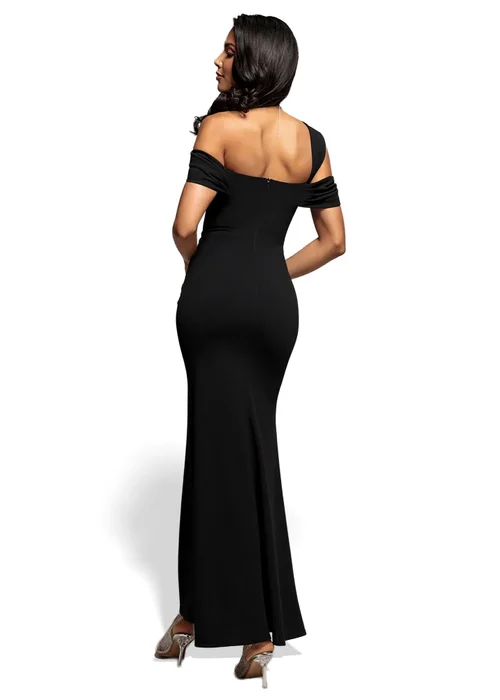 Goddiva Black One Shoulder Twisted Bardot Asymmetric Mermaid Maxi Dress - 14 Image 4