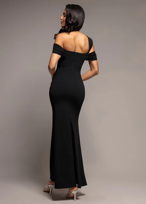 Goddiva Black One Shoulder Twisted Bardot Asymmetric Mermaid Maxi Dress - 14 Image 2