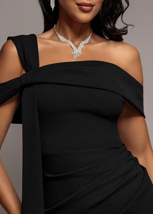 Goddiva Black One Shoulder Twisted Bardot Asymmetric Mermaid Maxi Dress - 14 Image 3