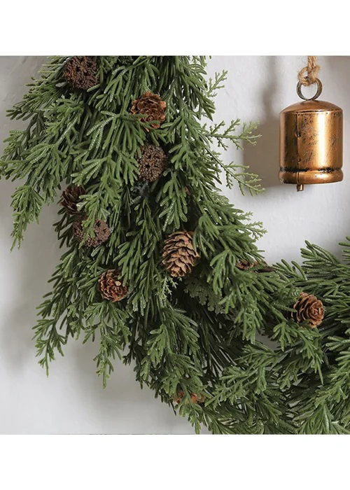 Lifeideas Green Front Door Christmas Wreath Decorations with Bow and Bell - One Size Image 3