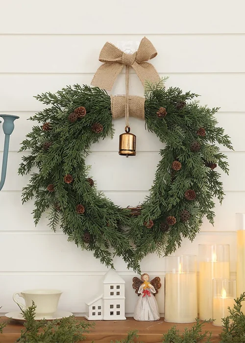 Lifeideas Green Front Door Christmas Wreath Decorations with Bow and Bell - One Size Image 1