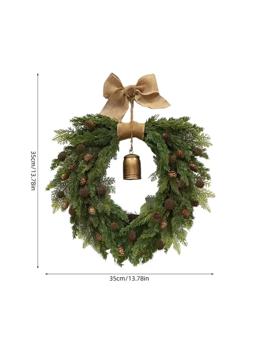 Lifeideas Green Front Door Christmas Wreath Decorations with Bow and Bell - One Size Image 2