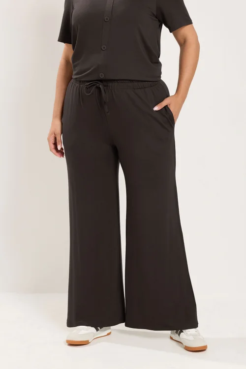Yours Curve Chocolate Brown Soft Touch Trousers - 26-28/L30 Image 1