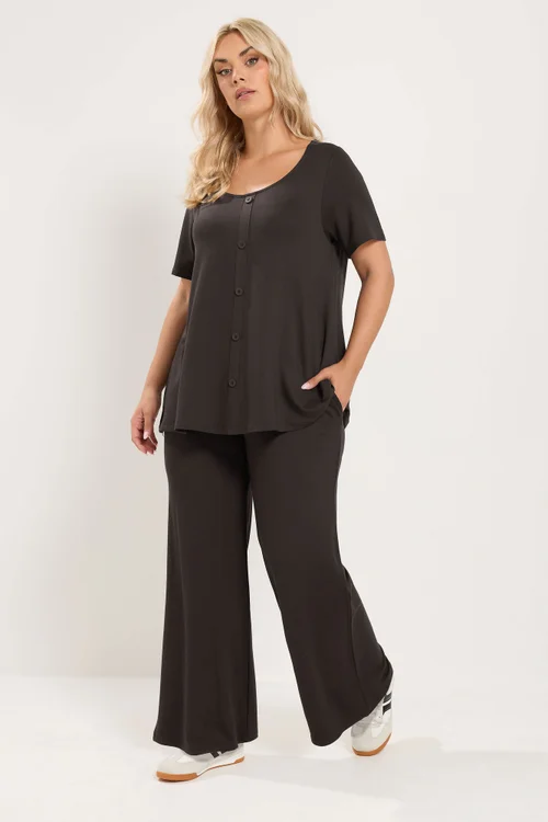 Yours Curve Chocolate Brown Soft Touch Trousers - 26-28/L30 Image 2