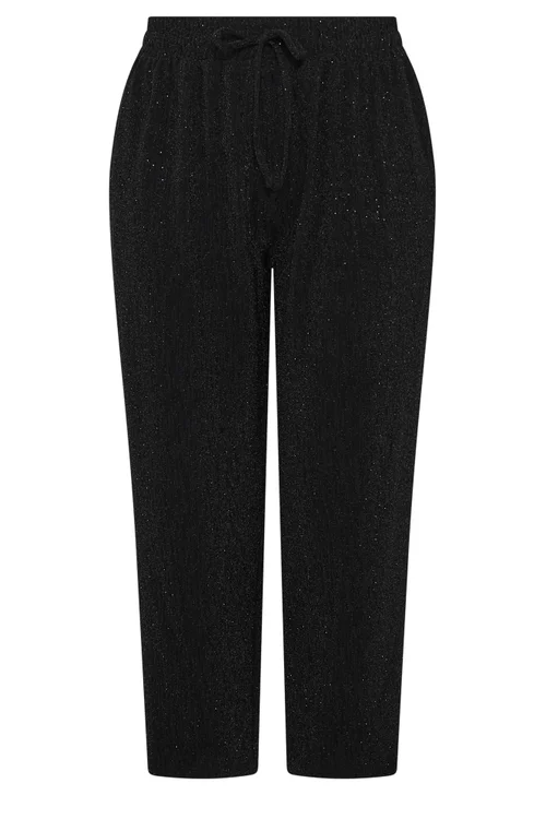 Yours Curve Black Sparkle Barrel Leg Trousers - 30-32/L30 Image 5