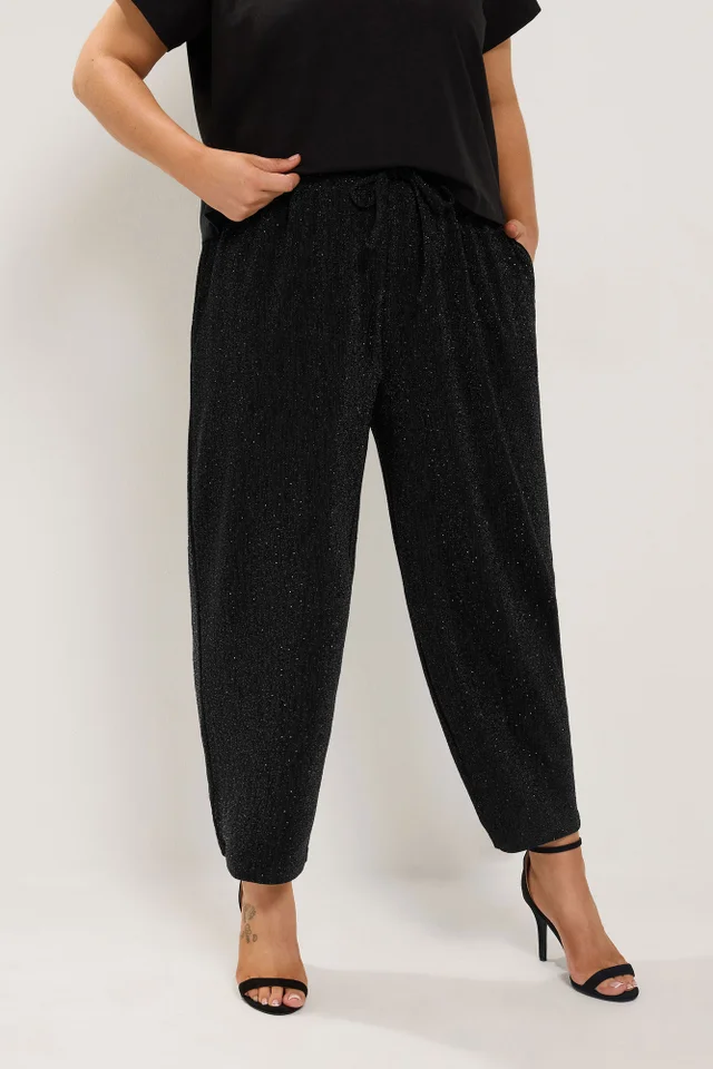 Yours Curve Black Sparkle Barrel Leg Trousers