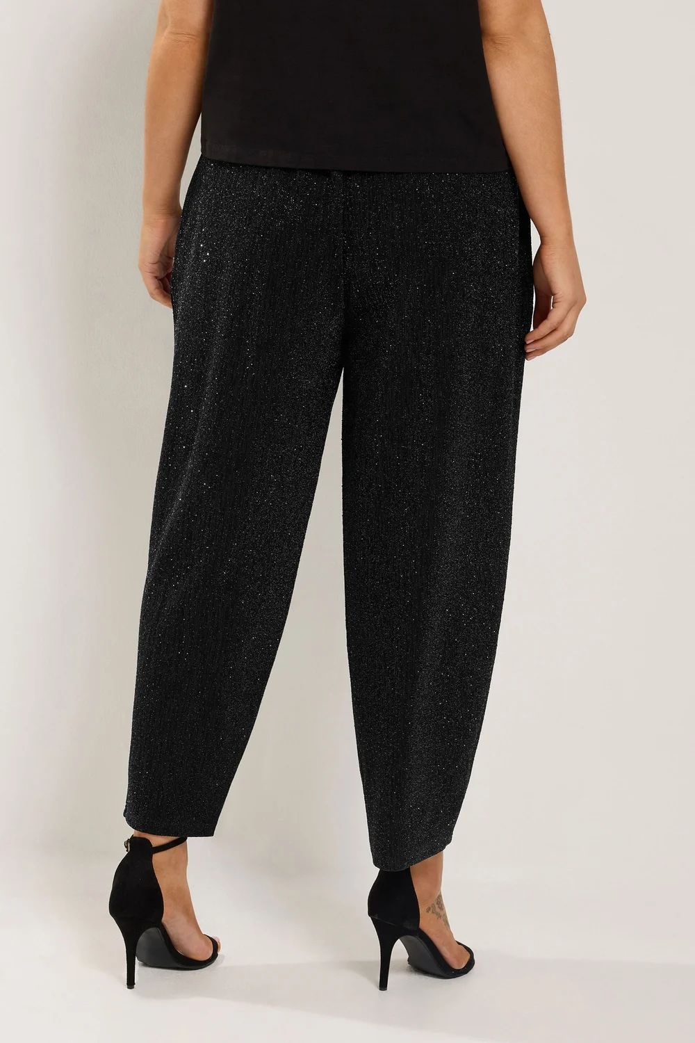 Yours Curve Black Sparkle Barrel Leg Trousers - 30-32/L30 Image 3