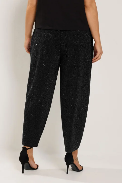 Yours Curve Black Sparkle Barrel Leg Trousers - 30-32/L30 Image 3