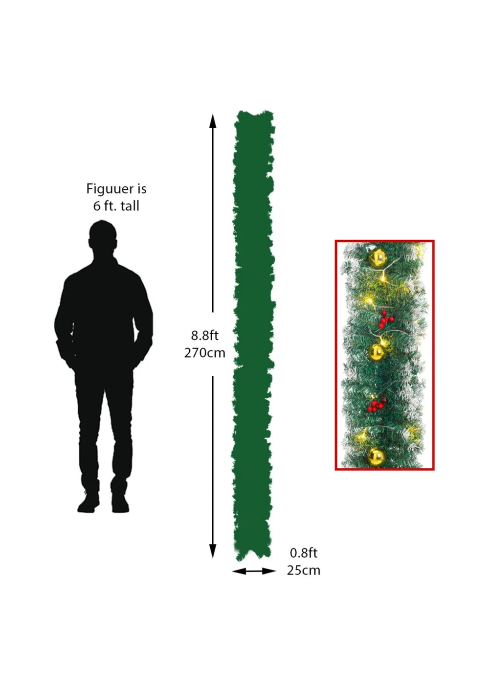 Lifeideas Multicoloured Artificial Greenery Christmas Garland Decor 270cm - One Size Image 2