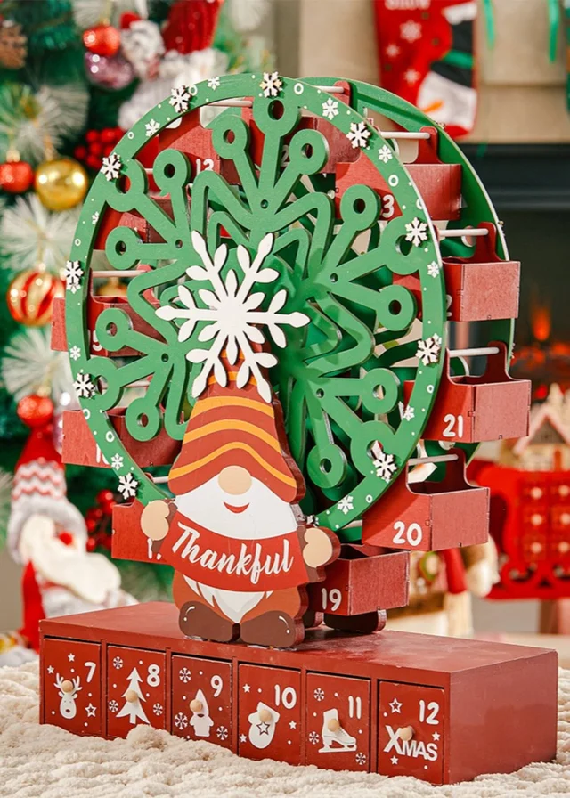 Lifeideas Red Christmas Wooden Ferris Wheel Advent Calendar with Base