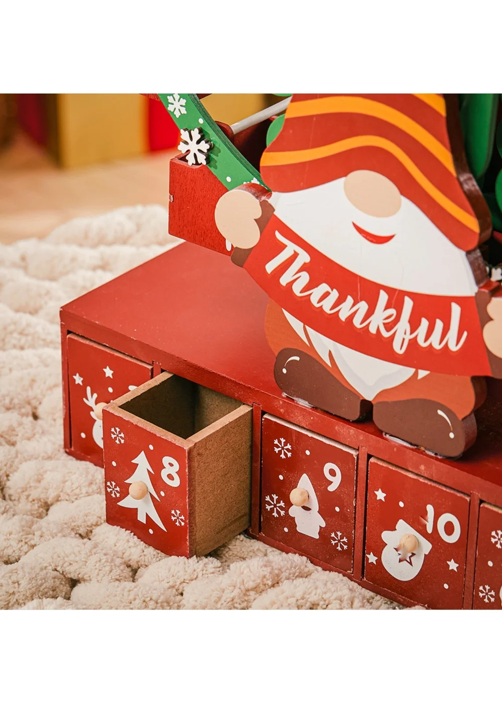 Lifeideas Red Christmas Wooden Ferris Wheel Advent Calendar with Base - One Size Image 5