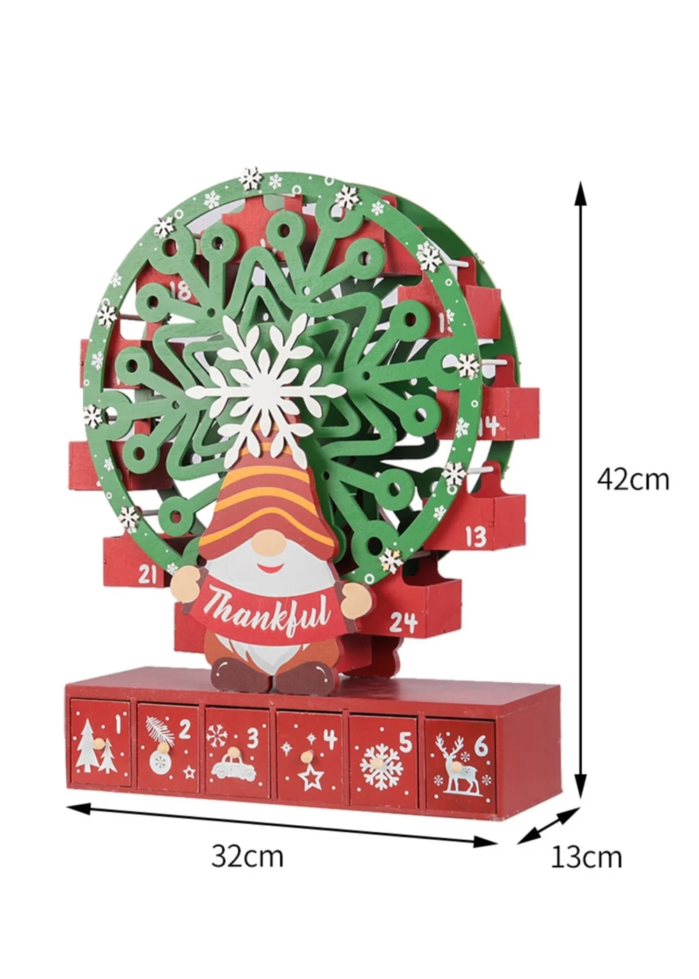 Lifeideas Red Christmas Wooden Ferris Wheel Advent Calendar with Base - One Size Image 2
