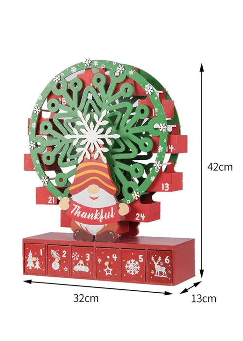 Lifeideas Red Christmas Wooden Ferris Wheel Advent Calendar with Base - One Size Image 2