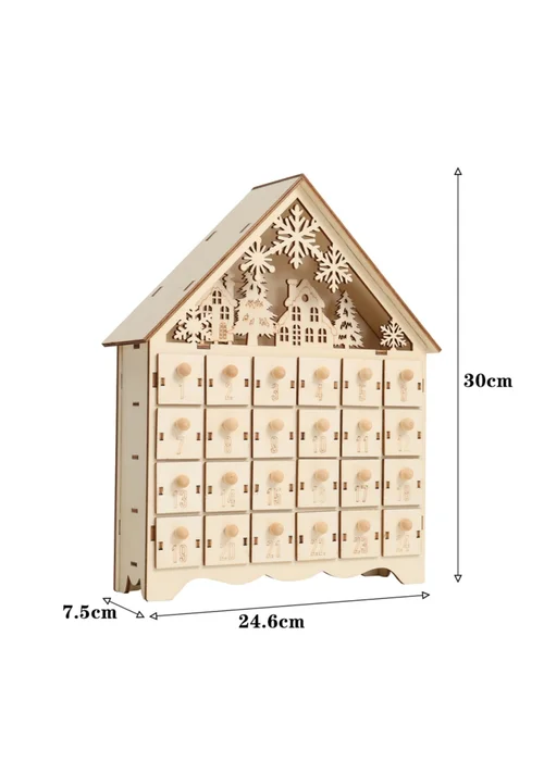 Lifeideas Brown DIY Wooden House‑Shaped Christmas Advent Calendar - One Size Image 2