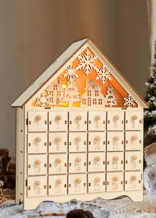 Lifeideas Brown DIY Wooden House‑Shaped Christmas Advent Calendar - One Size Image 1