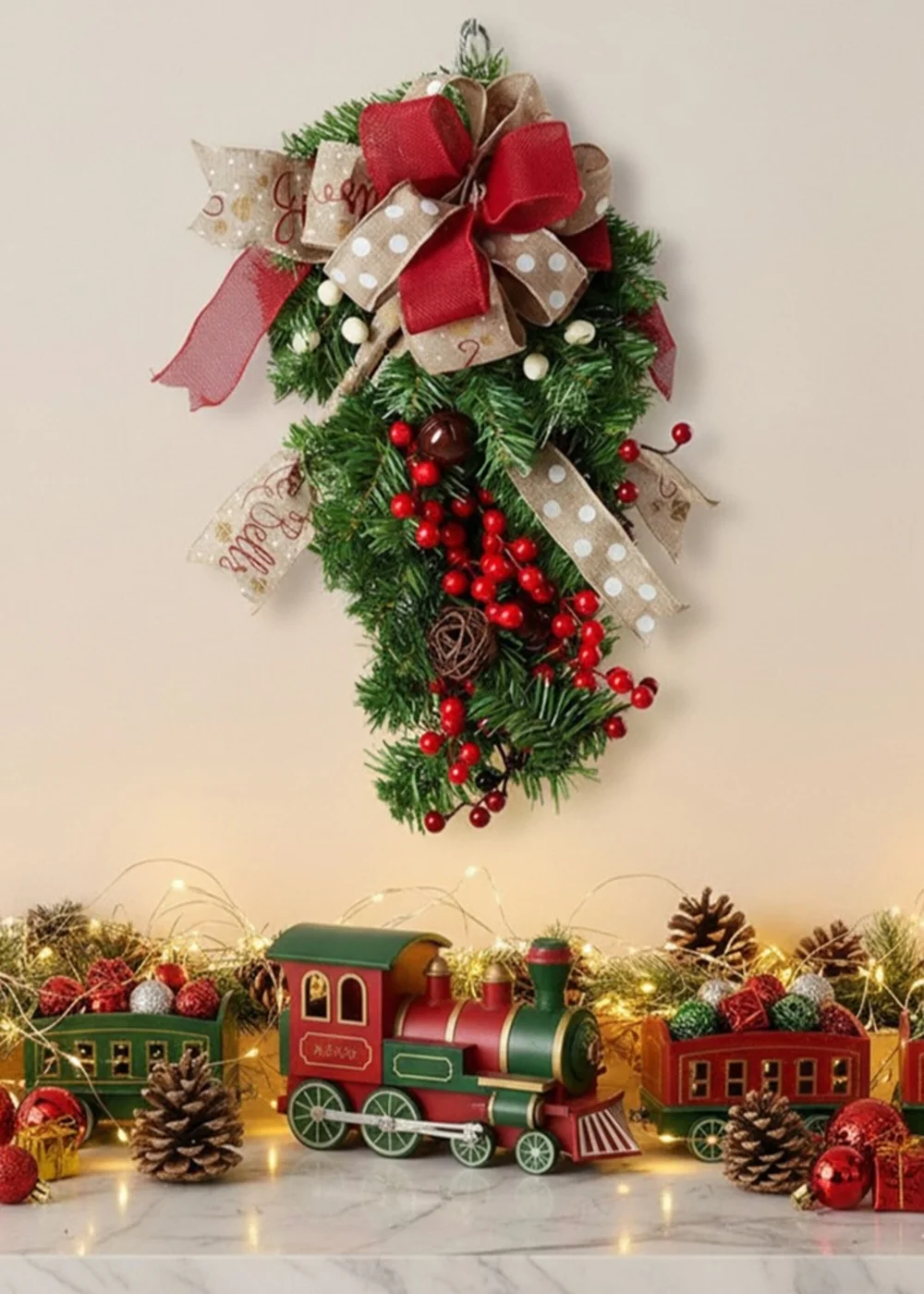 Lifeideas Green Rustic Upside‑Down Christmas Swag 60cm - One Size Image 1
