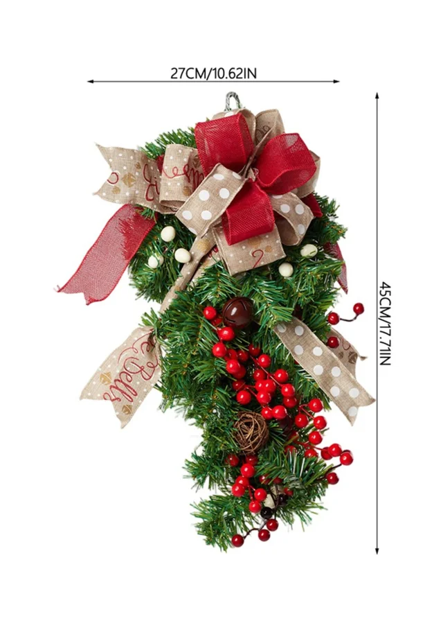 Lifeideas Green Rustic Upside‑Down Christmas Swag 60cm
