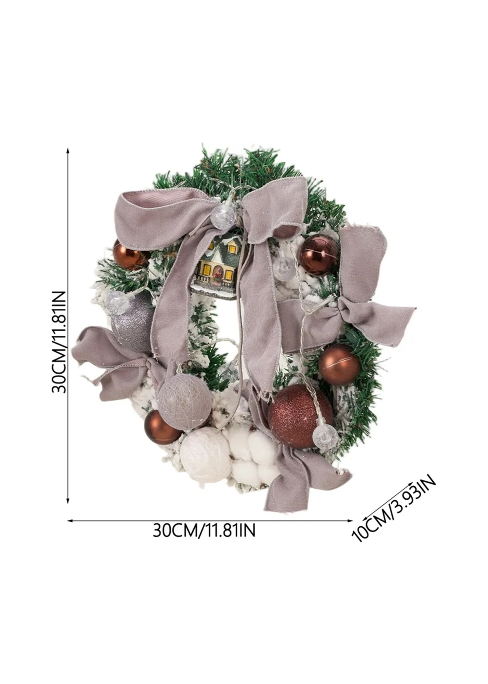Lifeideas Grey Artificial Christmas Wreath Door Decoration with LED String Lights - One Size Image 2