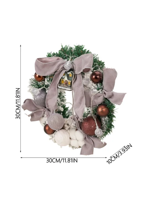 Lifeideas Grey Artificial Christmas Wreath Door Decoration with LED String Lights - One Size Image 2