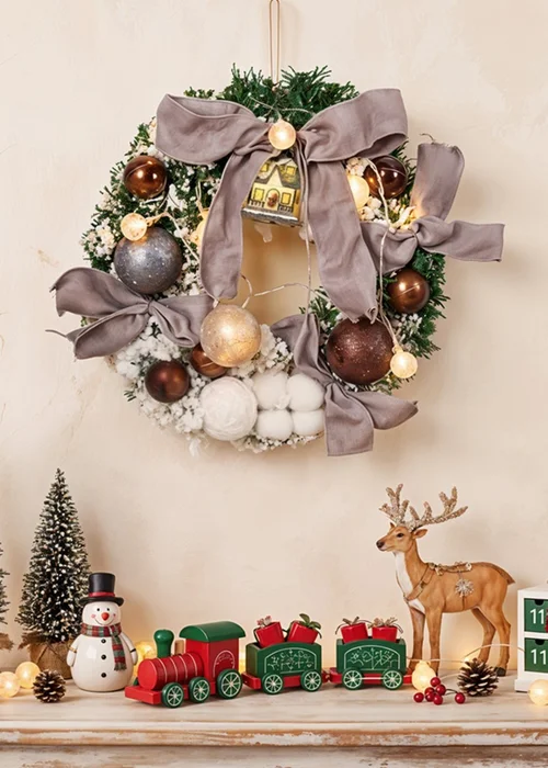 Lifeideas Grey Artificial Christmas Wreath Door Decoration with LED String Lights - One Size Image 1