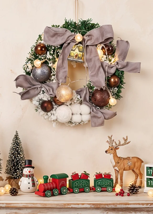 Lifeideas Grey Artificial Christmas Wreath Door Decoration with LED String Lights