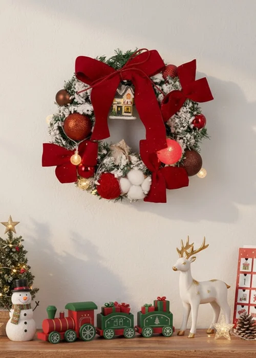 Lifeideas Red Artificial Christmas Wreath Door Decoration with LED String Lights - One Size Image 1