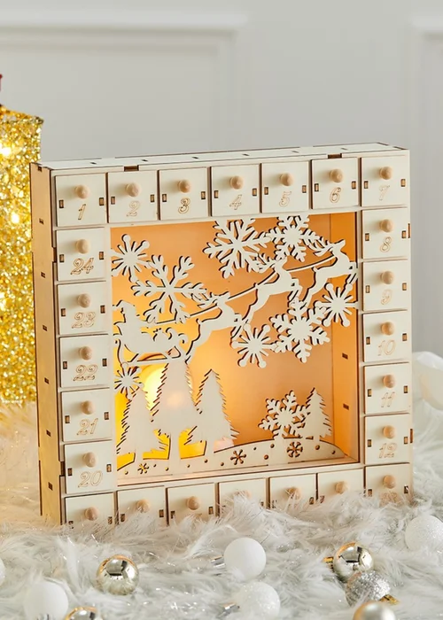 Lifeideas Brown DIY Wooden Square Christmas Advent Calendar - One Size Image 1