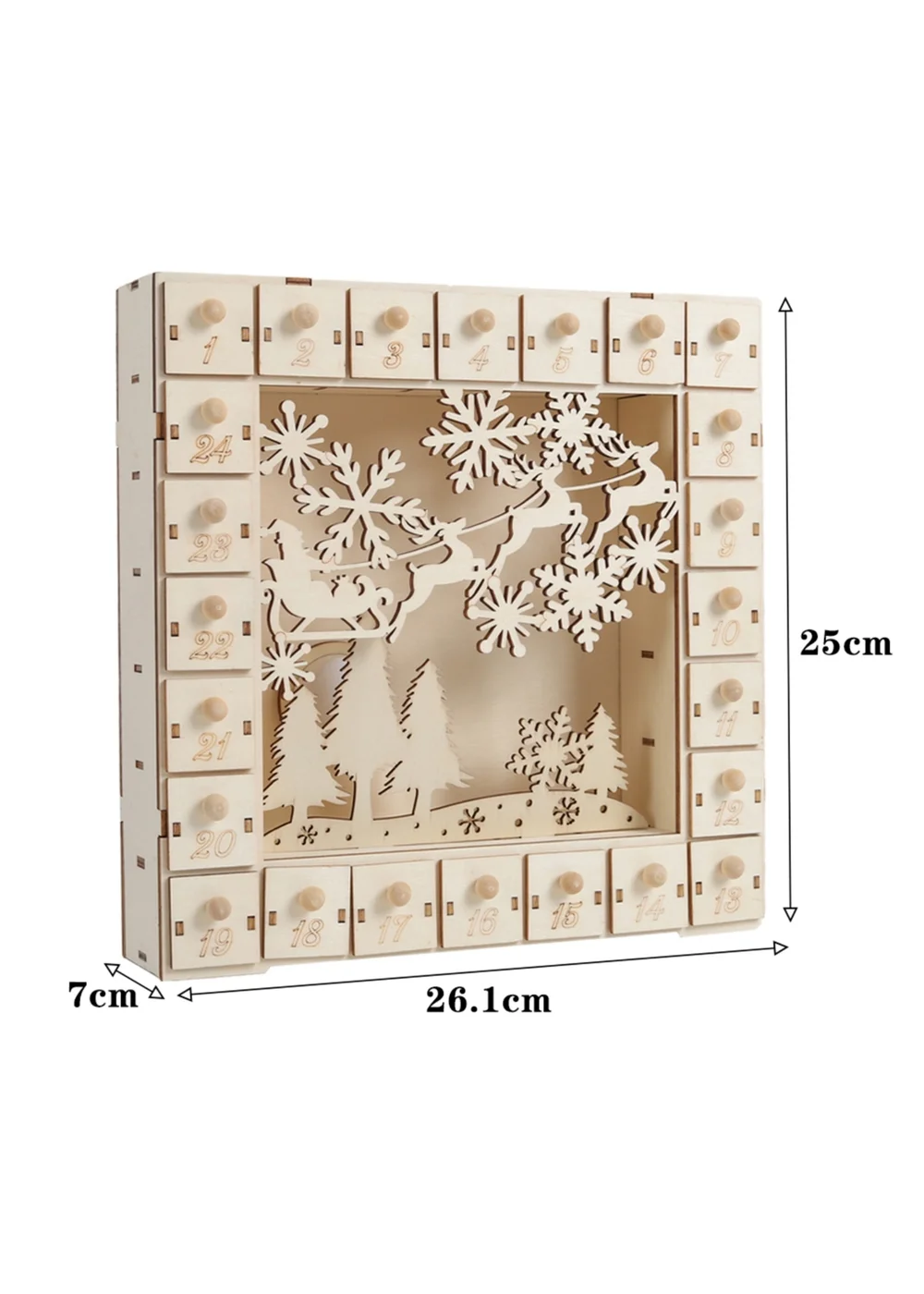 Lifeideas Brown DIY Wooden Square Christmas Advent Calendar - One Size Image 2
