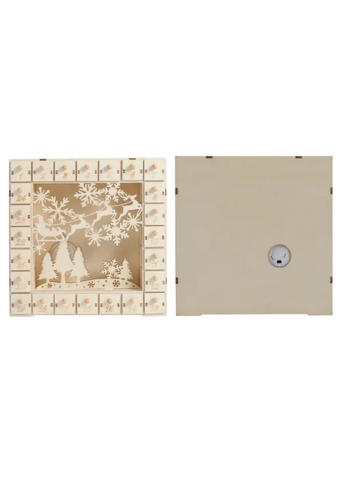 Lifeideas Brown DIY Wooden Square Christmas Advent Calendar - One Size Image 3