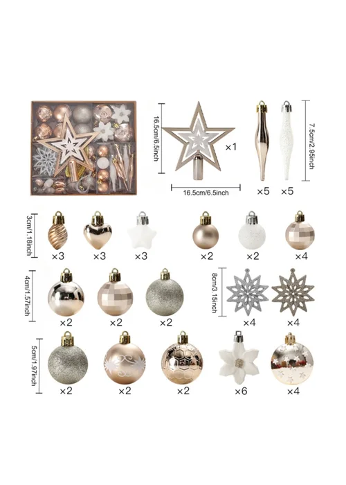 Lifeideas Gold Christmas Ornament Ball Set 58Pcs Shatterproof Hanging Balls for Xmas Tree - One Size Image 2