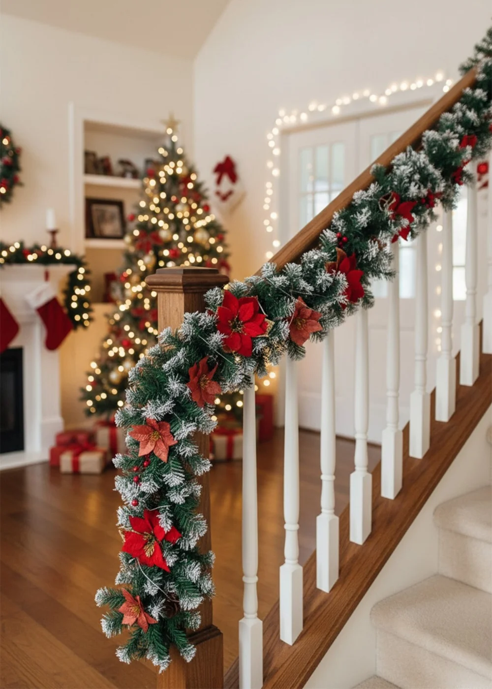 Lifeideas Red Spruce Artificial Greenery Christmas Garland with 50 LED Warm White Lights - One Size Image 1