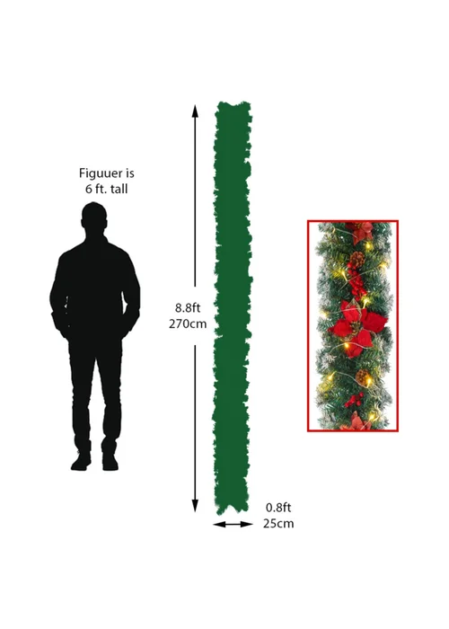 Lifeideas Red Spruce Artificial Greenery Christmas Garland with 50 LED Warm White Lights - One Size Image 2