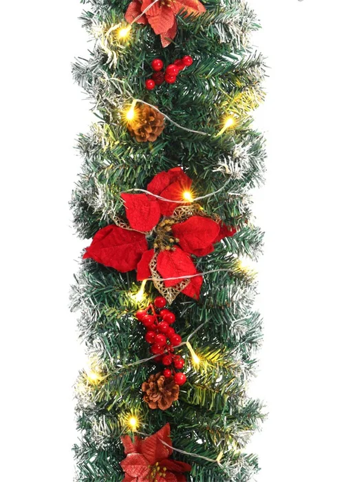 Lifeideas Red Spruce Artificial Greenery Christmas Garland with 50 LED Warm White Lights - One Size Image 6