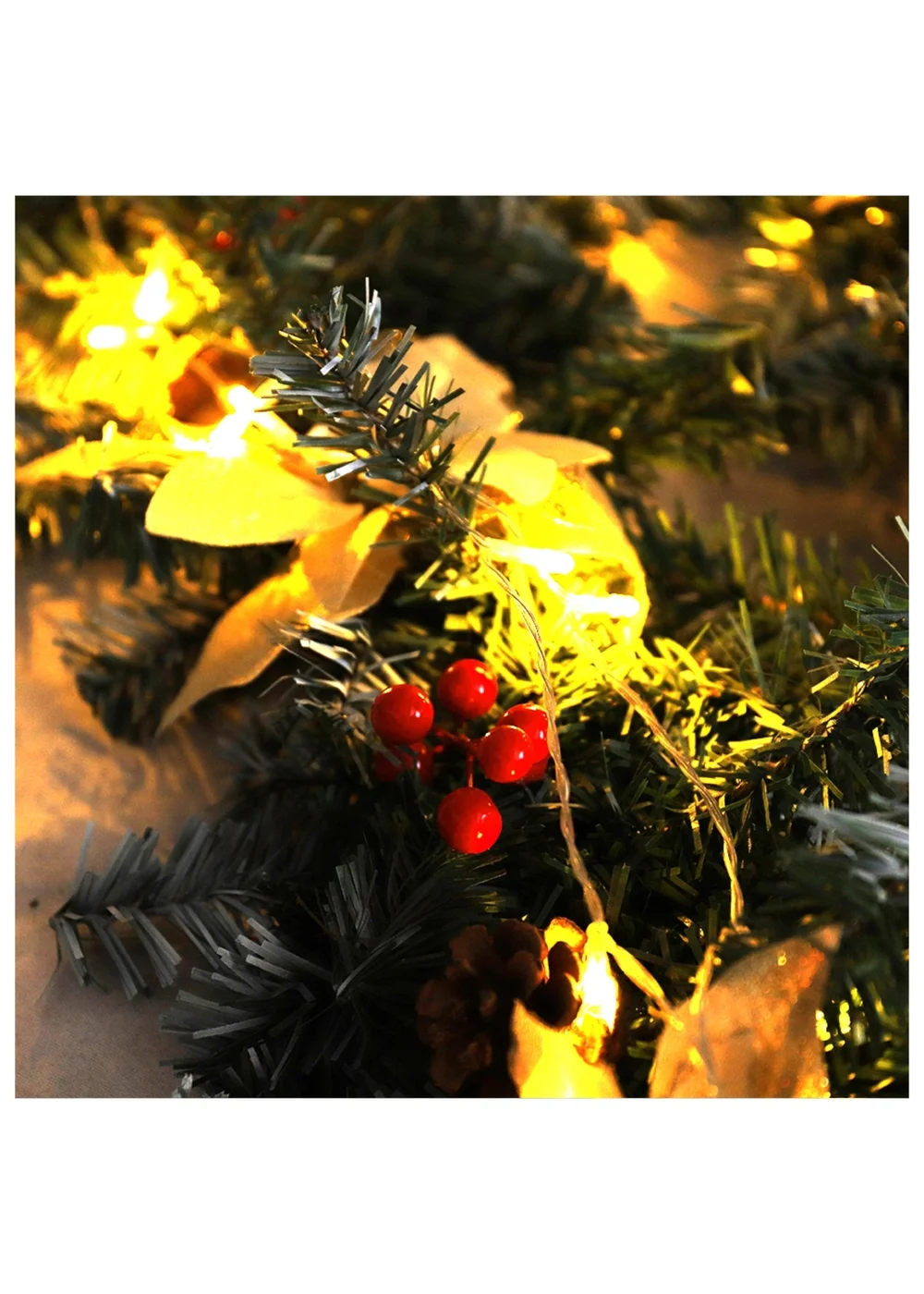 Lifeideas Yellow Spruce Artificial Greenery Christmas Garland with 50 LED Warm White Lights - One Size Image 4