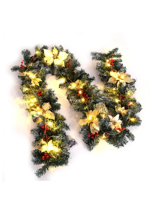 Lifeideas Yellow Spruce Artificial Greenery Christmas Garland with 50 LED Warm White Lights - One Size Image 2