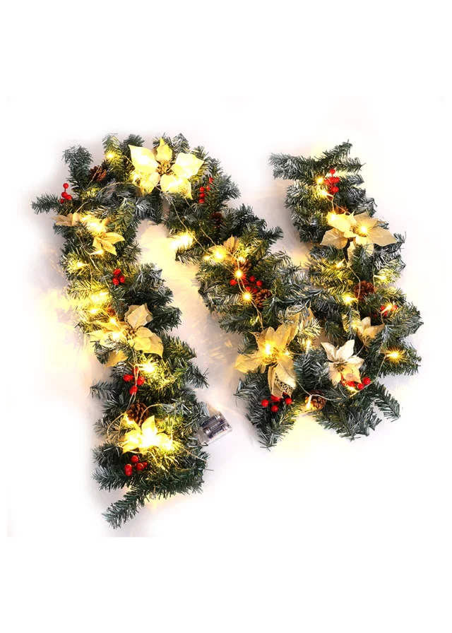 Lifeideas Yellow Spruce Artificial Greenery Christmas Garland with 50 LED Warm White Lights