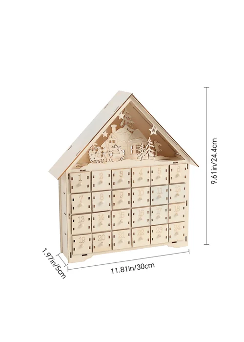 Lifeideas Brown Wooden Christmas Advent Calendar with LED Light - One Size Image 2