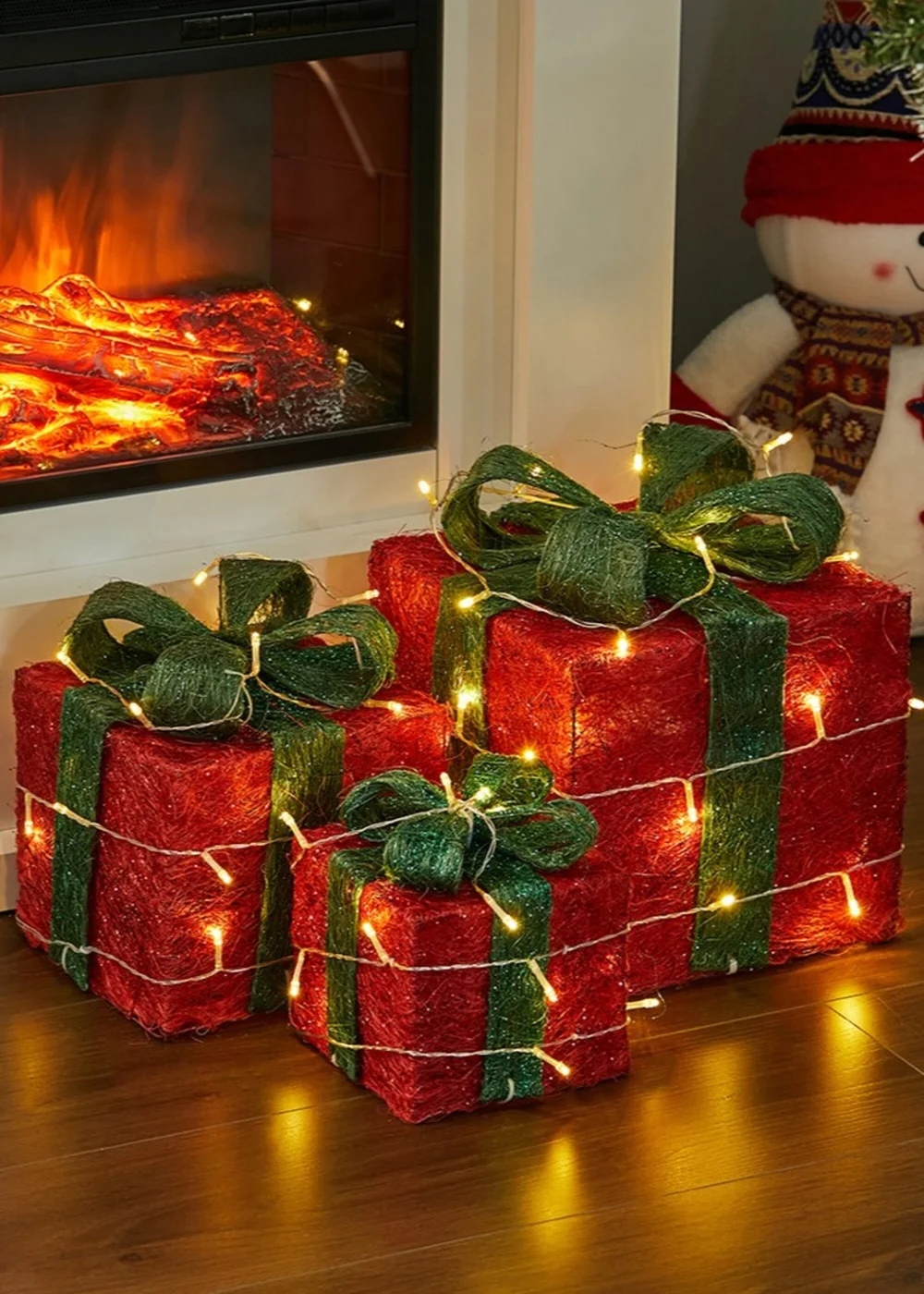 Lifeideas Red Set of 3 Light-Up Square Christmas Gift Boxes Glitter Presents Decoration - One Size Image 1