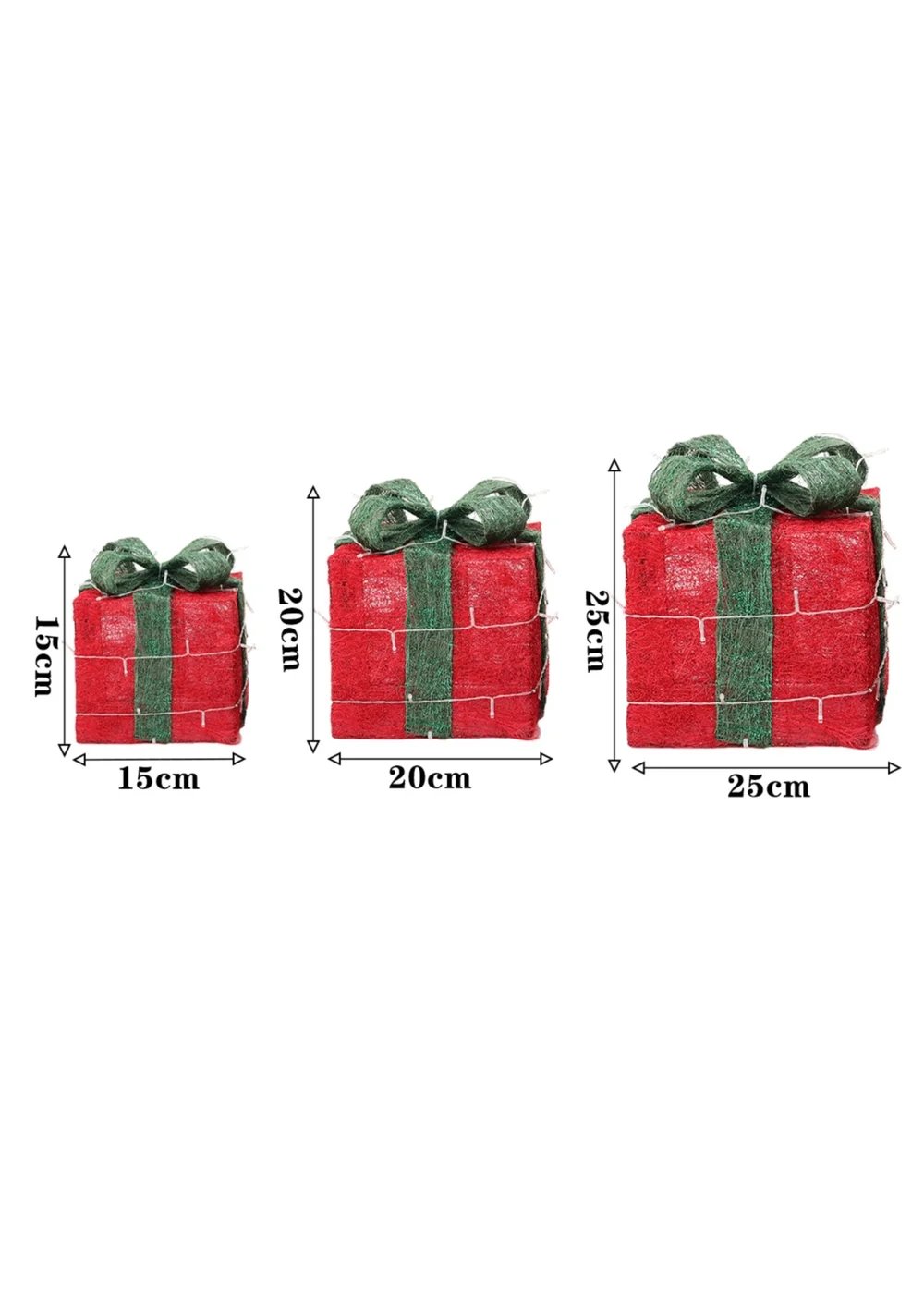 Lifeideas Red Set of 3 Light-Up Square Christmas Gift Boxes Glitter Presents Decoration - One Size Image 2