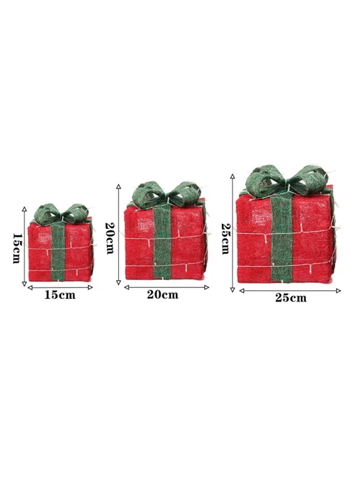 Lifeideas Red Set of 3 Light-Up Square Christmas Gift Boxes Glitter Presents Decoration - One Size Image 2