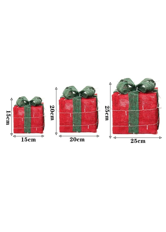 Lifeideas Red Set of 3 Light-Up Square Christmas Gift Boxes Glitter Presents Decoration